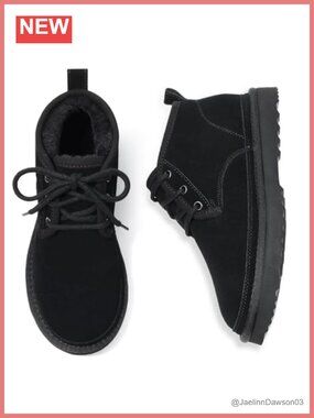 Women's Suede Lace Up Ankle Boots Winter Snow Boots Fur Lined